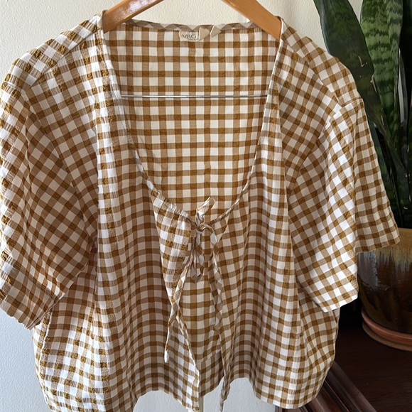 Brown Gingham Women's Top - Picture 2 of 6